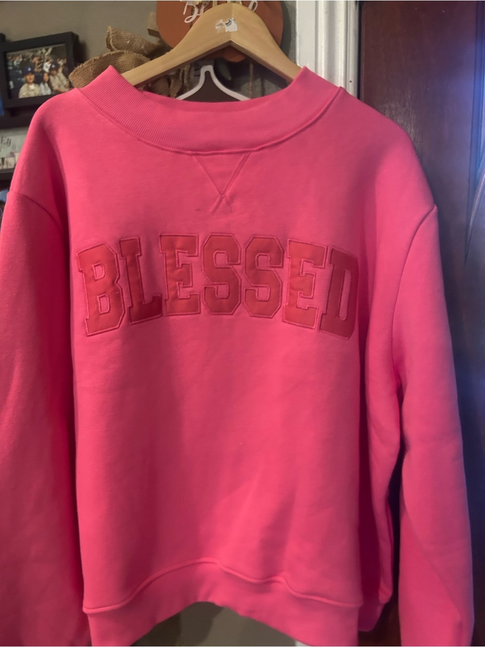 Forever 21 Pink "BLESSED" Embroidered Crewneck Sweatshirt